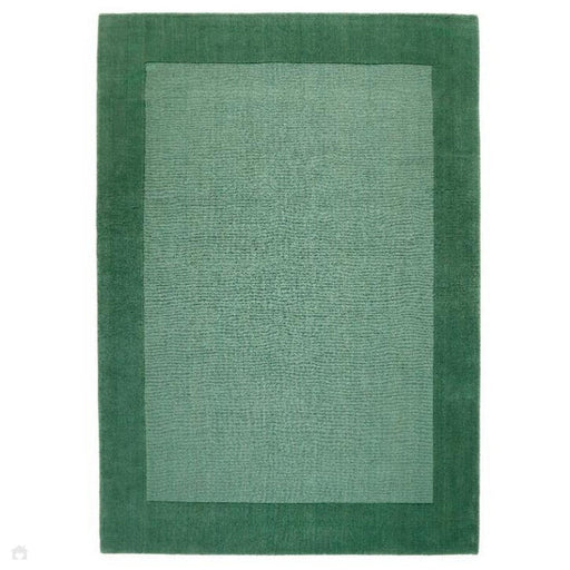 Colours Modern Plain Ribbed Contrast Smooth Border Hand-Woven Wool Green Rug 160 x 230 cm