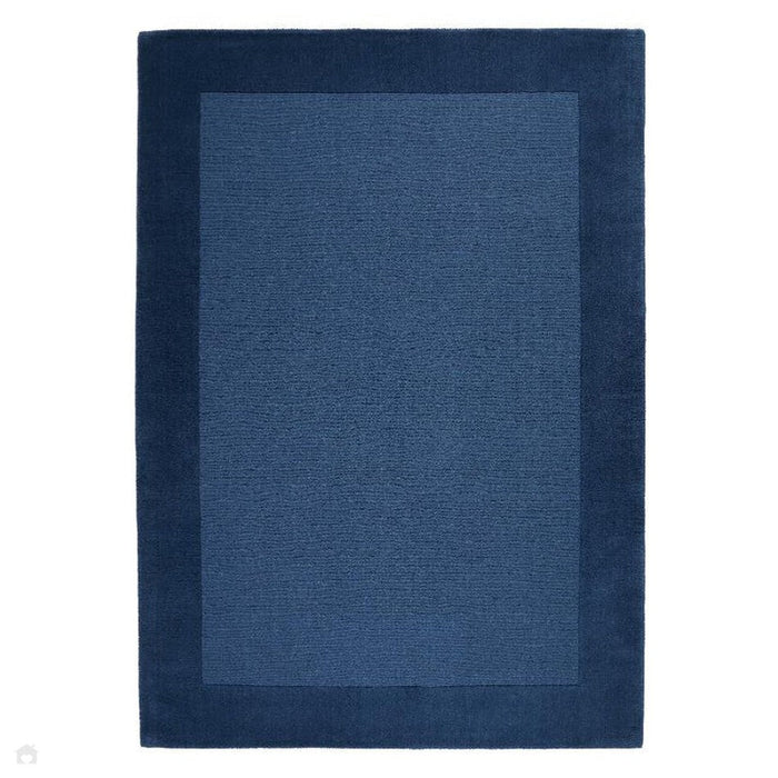 Colours Modern Plain Ribbed Contrast Smooth Border Hand-Woven Wool Navy Blue Rug 160 x 230 cm