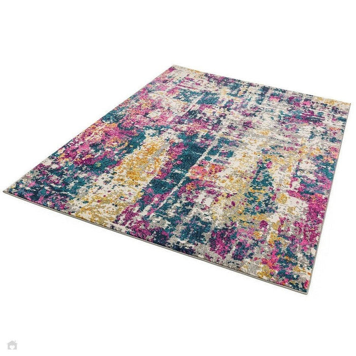 Colt CL01 Abstract Modern Abstract Durable Low Short Pile Multicolour/Pink/Yellow/Blue Rug