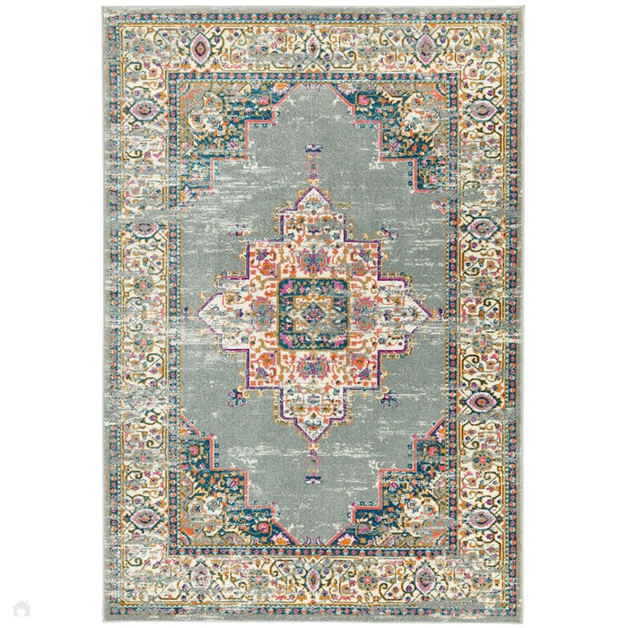 Colt CL02 Medallion Traditional Durable Low Short Pile Grey/Multicolour Rug