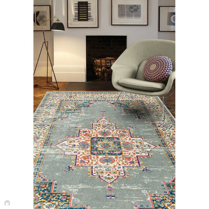 Colt CL02 Medallion Traditional Durable Low Short Pile Grey/Multicolour Rug