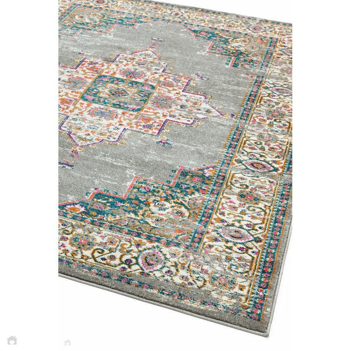 Colt CL02 Medallion Traditional Durable Low Short Pile Grey/Multicolour Rug