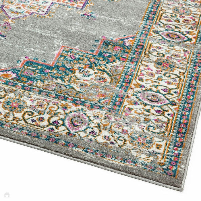 Colt CL02 Medallion Traditional Durable Low Short Pile Grey/Multicolour Rug