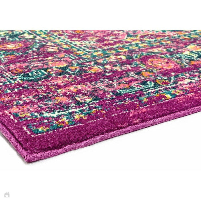 Colt CL04 Medallion Traditional Durable Low Short Pile Fuchsia Rug