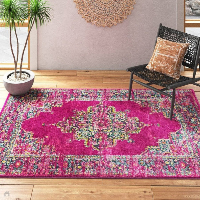 Colt CL04 Medallion Traditional Durable Low Short Pile Fuchsia Rug