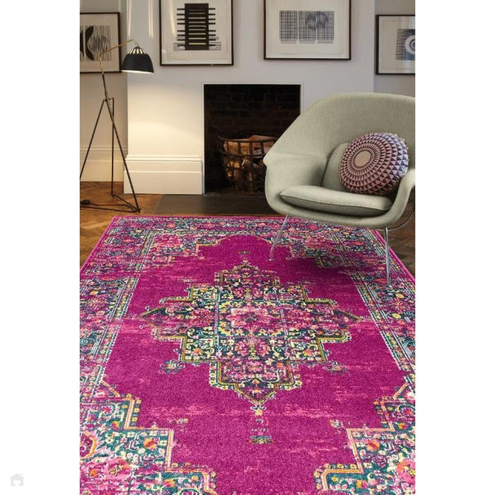 Colt CL04 Medallion Traditional Durable Low Short Pile Fuchsia Rug