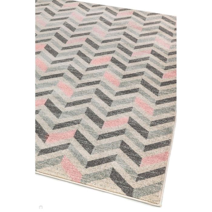 Colt CL09 Chevron Modern Geometric Durable Low Short Pile Pink Rug