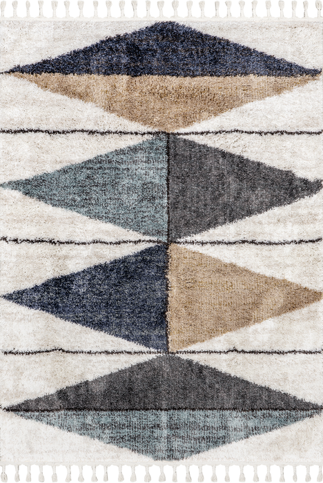 Contemporary Blue Diamond Tasseled Area Rug 180x120 cm