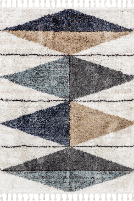 Contemporary Blue Diamond Tasseled Area Rug 180x120 cm