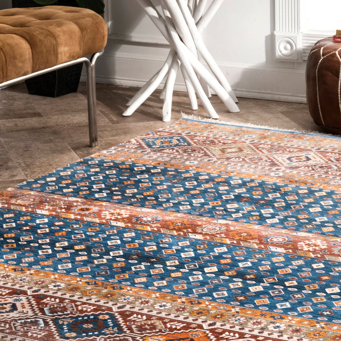 Contemporary Blue Striped Area Rug 120x180 cm