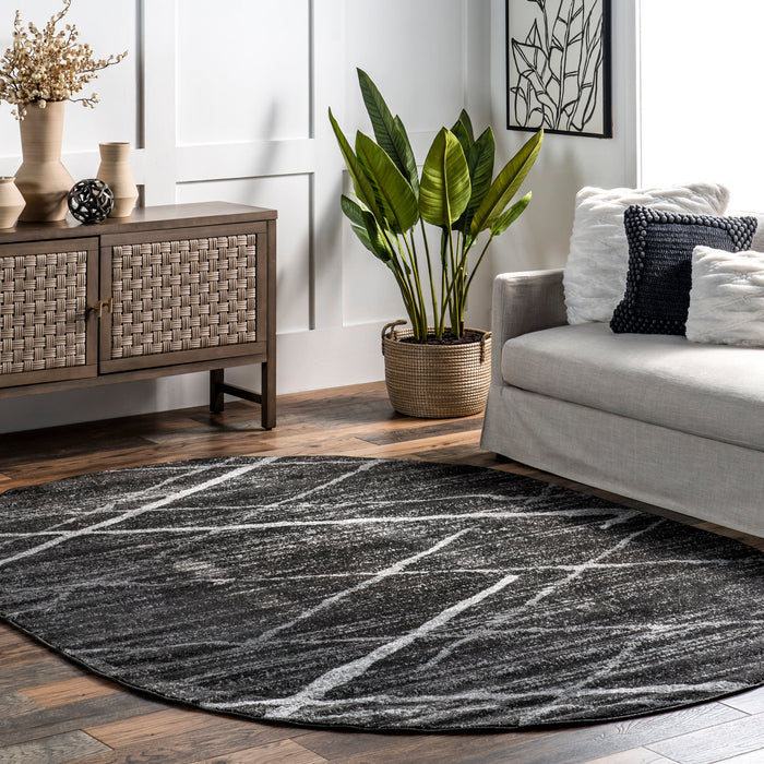 Contemporary Charcoal Area Rug with Lattice Design