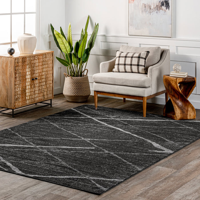 Contemporary Charcoal Area Rug with Lattice Design