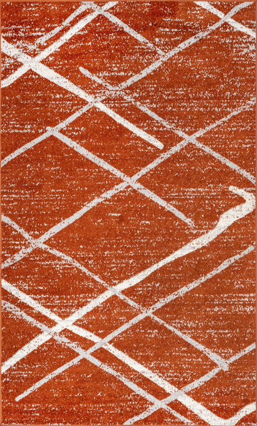 Contemporary Dark Orange Area Rug With Lattice Design