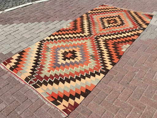 Coral Aztec Handmade Kilim Rug 278cm x 134cm Vintage