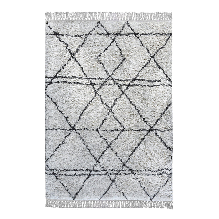 Cotton Abstract Area Rug in Ivory and Charcoal