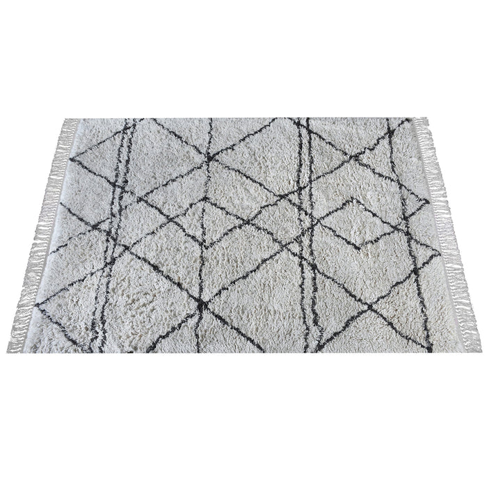 Cotton Abstract Area Rug in Ivory and Charcoal