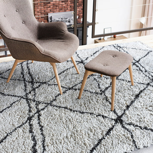 Cotton Abstract Area Rug in Ivory and Charcoal