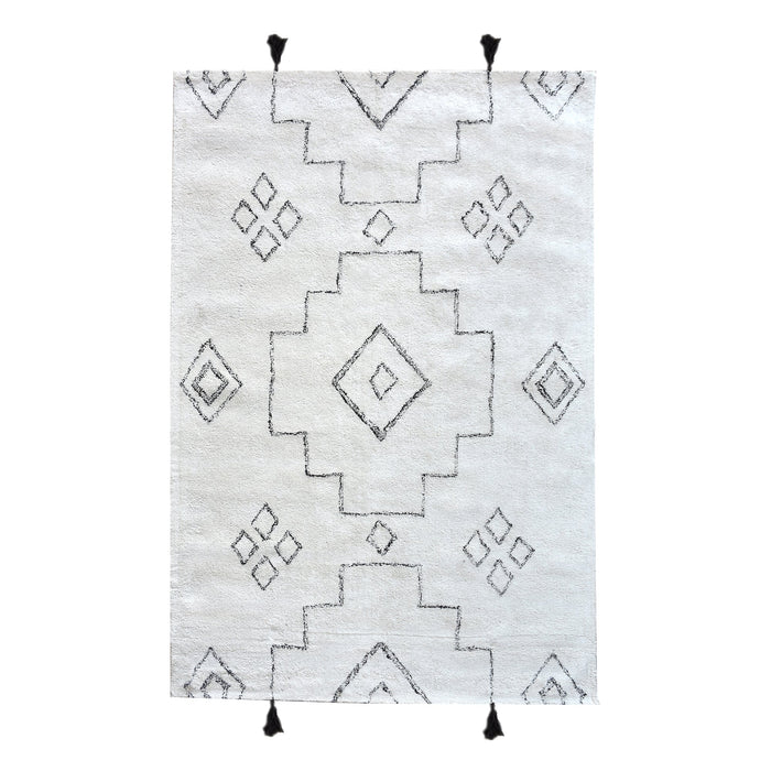 Cotton Geometric Pattern Rug in Ivory Charcoal Colors