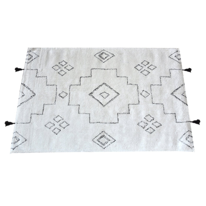 Cotton Geometric Pattern Rug in Ivory Charcoal Colors