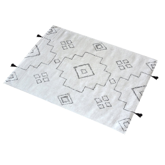 Cotton Geometric Pattern Rug in Ivory Charcoal Colors