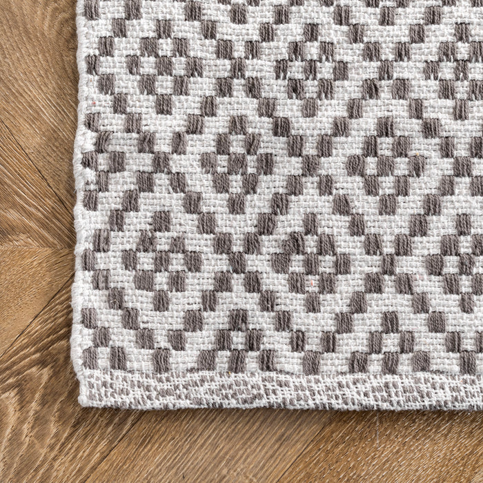 Cotton Trellis Geometric Flatwoven Rug in Grey