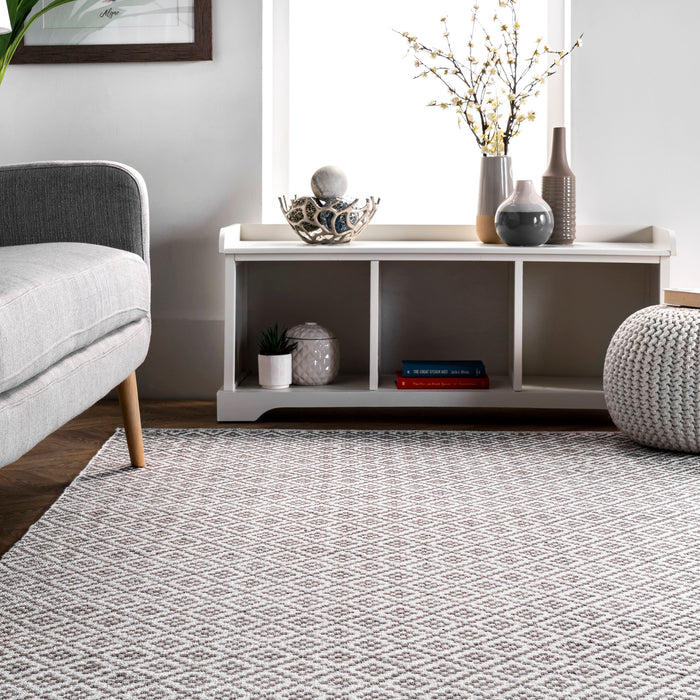 Cotton Trellis Geometric Flatwoven Rug in Grey