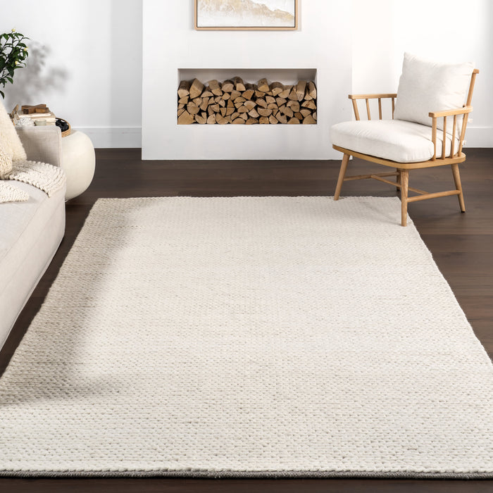 Cozy Knit Wool Rug 120 cm Off White