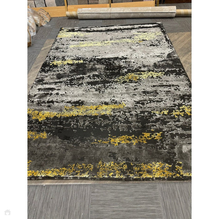 Craft 19788 Modern Abstract Distressed Marbled Metallic Shimmer Soft Textured Black/Grey/Gold Rug