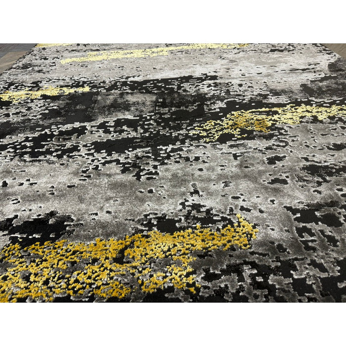 Craft 19788 Modern Abstract Distressed Marbled Metallic Shimmer Soft Textured Black/Grey/Gold Rug