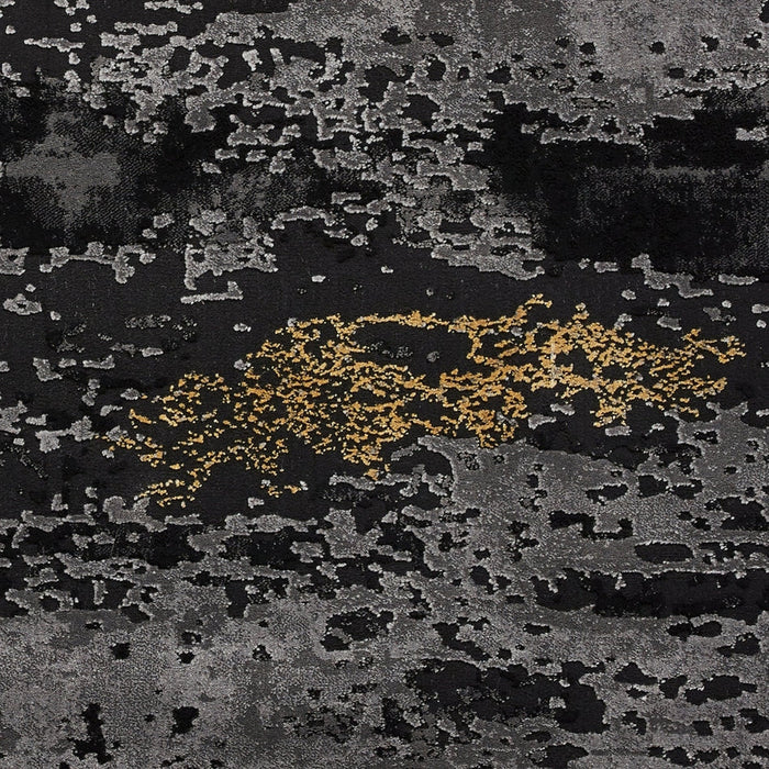 Craft 19788 Modern Abstract Distressed Marbled Metallic Shimmer Soft Textured Black/Grey/Gold Rug