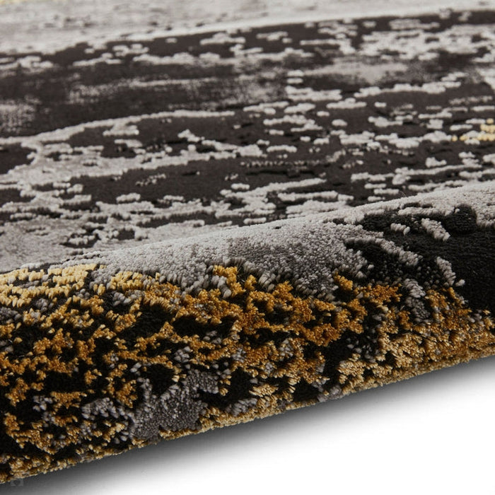 Craft 19788 Modern Abstract Distressed Marbled Metallic Shimmer Soft Textured Black/Grey/Gold Rug