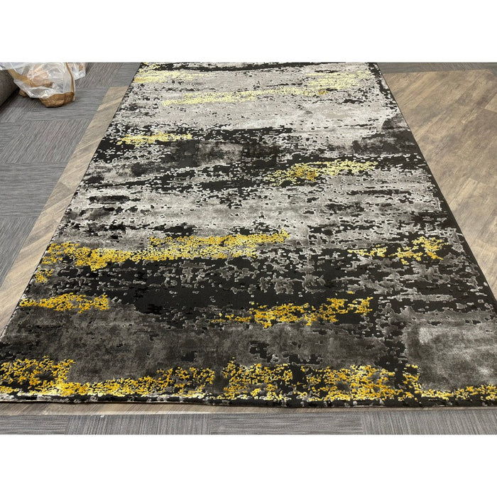 Craft 19788 Modern Abstract Distressed Marbled Metallic Shimmer Soft Textured Black/Grey/Gold Rug