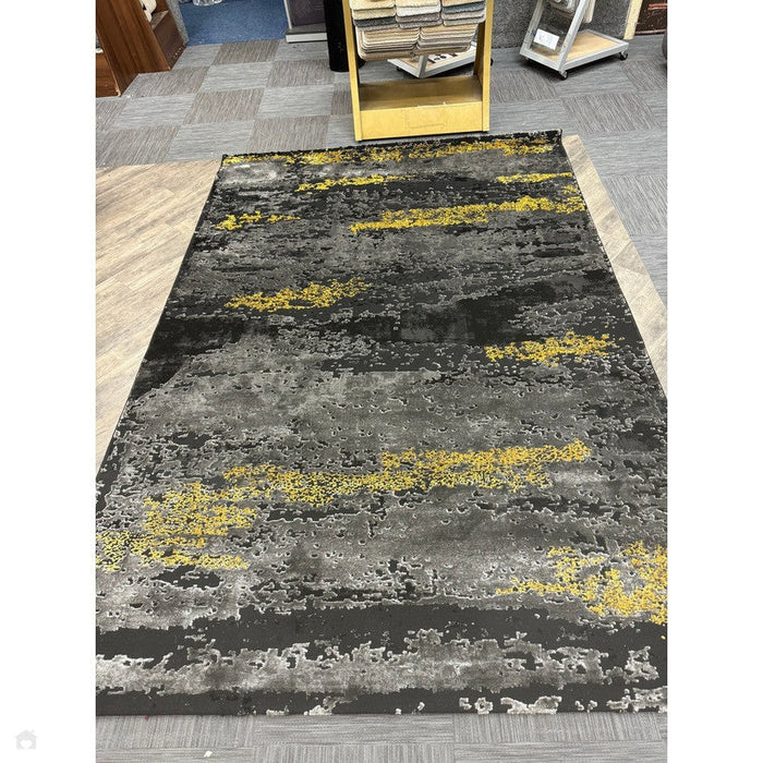 Craft 19788 Modern Abstract Distressed Marbled Metallic Shimmer Soft Textured Black/Grey/Gold Rug