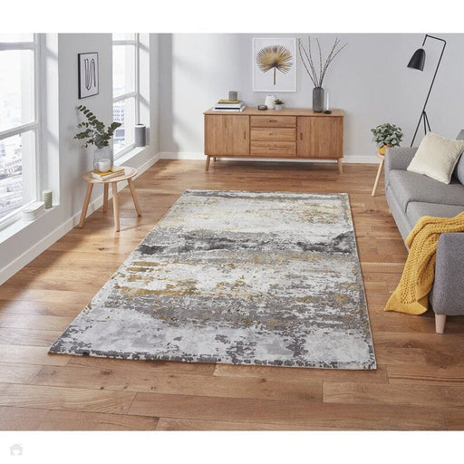 Craft 19788 Modern Abstract Distressed Marbled Metallic Shimmer Soft Textured Grey Rug