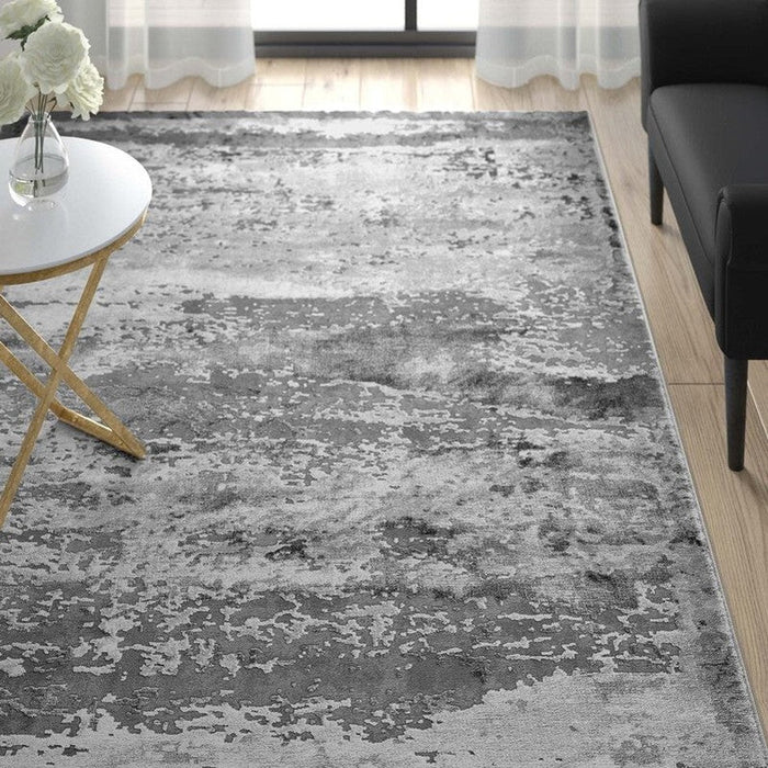 Craft 19788 Modern Abstract Distressed Marbled Metallic Shimmer Soft Textured Grey Rug