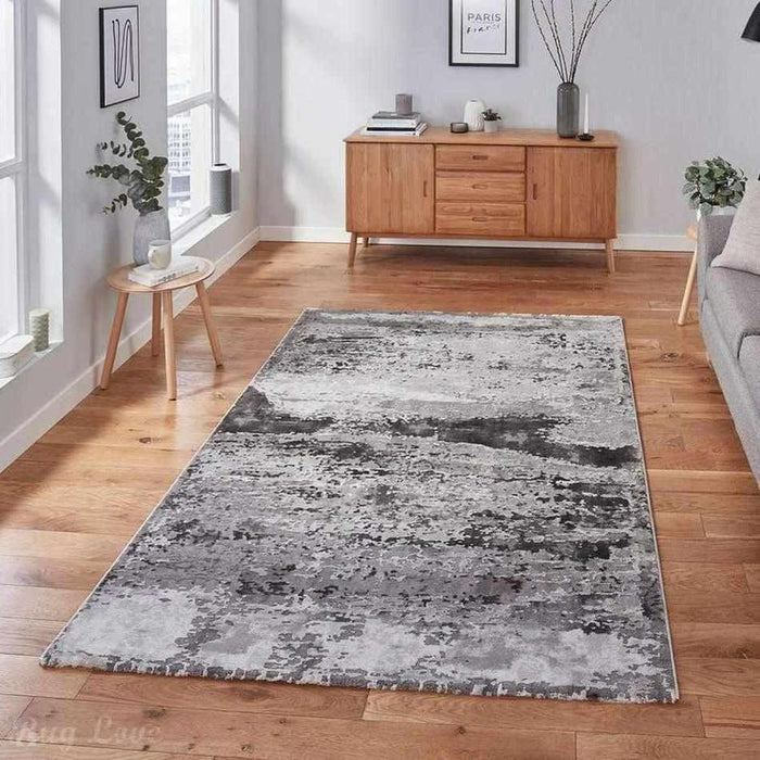 Craft 19788 Modern Abstract Distressed Marbled Metallic Shimmer Soft Textured Grey Rug