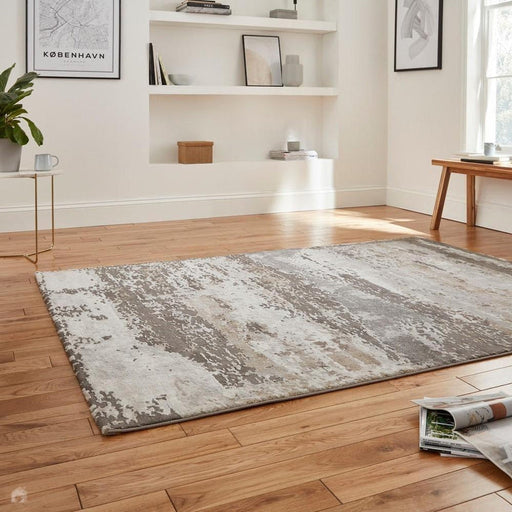 Craft 19788 Modern Abstract Distressed Marbled Metallic Shimmer Soft Textured Grey/Light Grey/Beige/White Rug