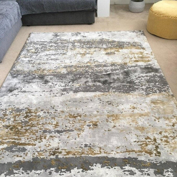 Craft 19788 Modern Abstract Distressed Marbled Metallic Shimmer Soft Textured Grey/Ochre Rug 120 x 170 cm