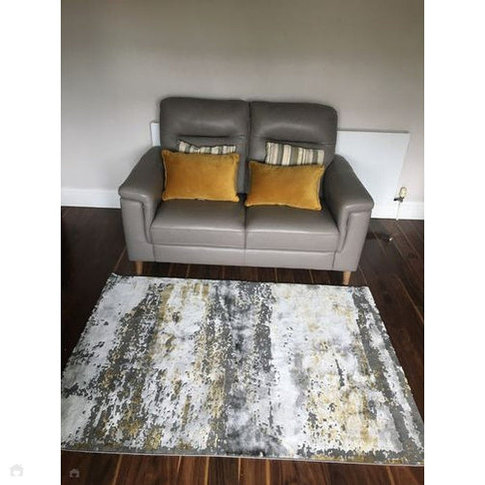 Craft 19788 Modern Abstract Distressed Marbled Metallic Shimmer Soft Textured Grey/Ochre Rug 120 x 170 cm