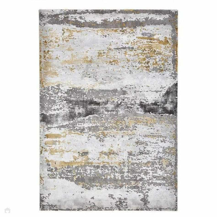 Craft 19788 Modern Abstract Distressed Marbled Metallic Shimmer Soft Textured Grey/Ochre Rug 120 x 170 cm