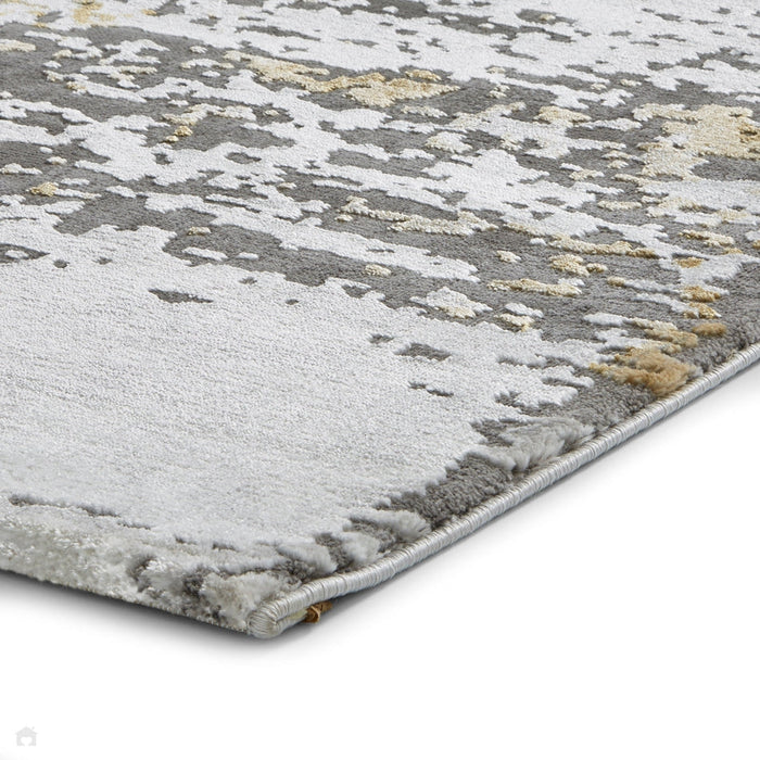 Craft 19788 Modern Abstract Distressed Marbled Metallic Shimmer Soft Textured Grey/Ochre Rug