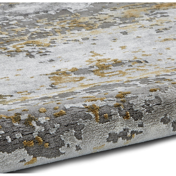 Craft 19788 Modern Abstract Distressed Marbled Metallic Shimmer Soft Textured Grey/Ochre Rug