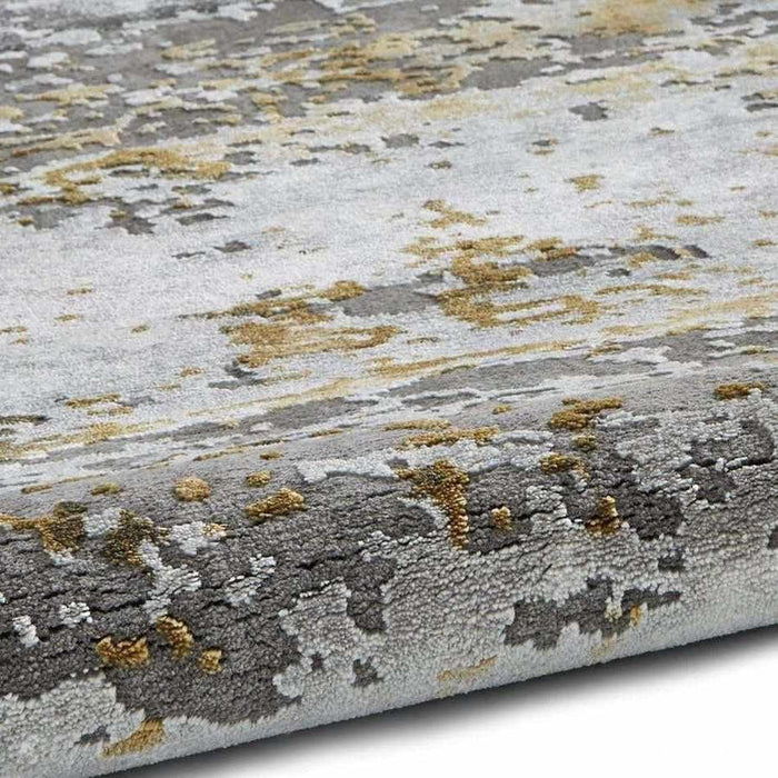 Craft 19788 Modern Abstract Distressed Marbled Metallic Shimmer Soft Textured Grey/Ochre Rug