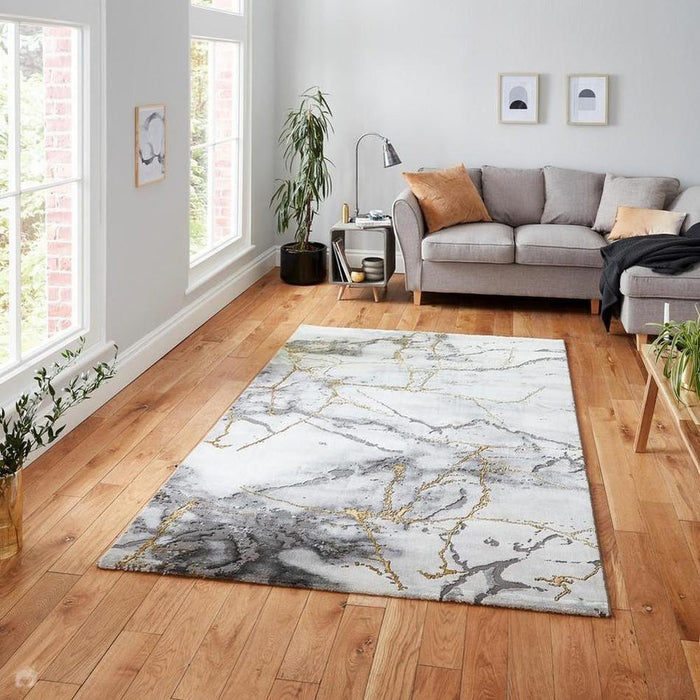 Craft 23270 Modern Abstract Marbled Soft Textured Ivory/Grey/Gold Rug