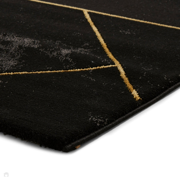 Craft 23299 Modern Geometric Marbled Soft Textured Black/Gold Rug