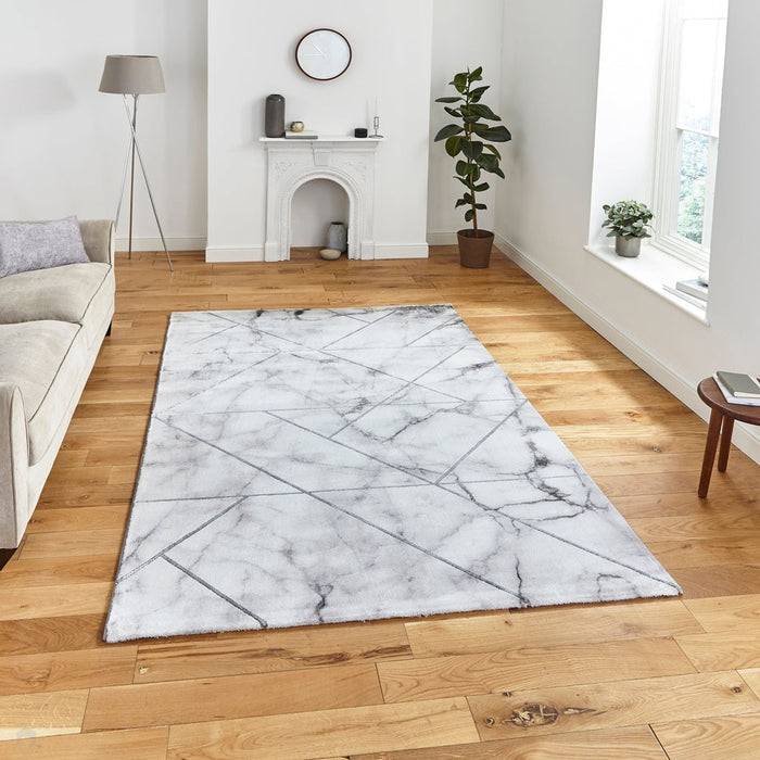 Craft 23299 Modern Geometric Marbled Soft Textured Ivory/Silver Rug