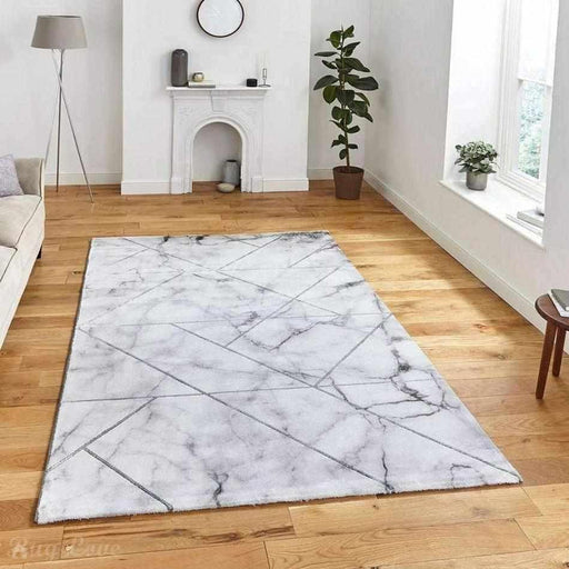 Craft 23299 Modern Geometric Marbled Soft Textured Ivory/Silver Rug