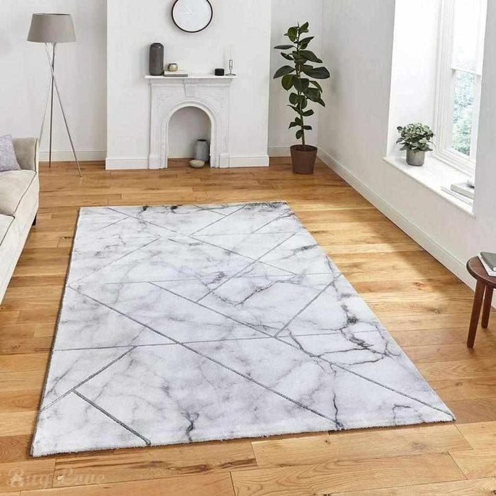 Craft 23299 Modern Geometric Marbled Soft Textured Ivory/Silver Rug