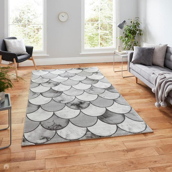 Craft 23361 Modern Geometric Scales Soft Textured Grey/Silver Rug