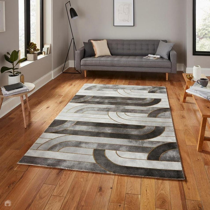 Craft 23430 Modern Geometric Wavy Soft Textured Grey/Gold Rug